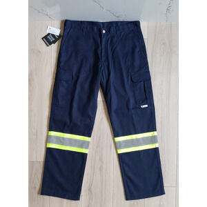Tough Duck Cargo Pants Mens 36x32 Navy S607 Utility Workwear Reflective Safety
